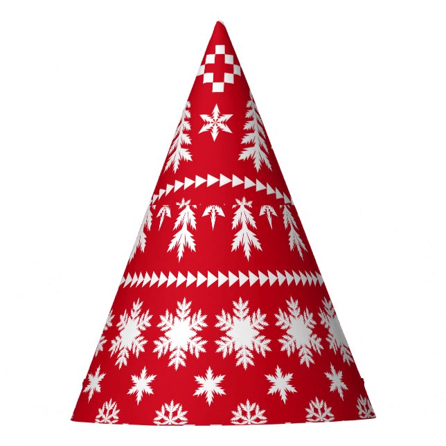 Classic Christmas: Red White Winter Pattern Party Hat (Front)