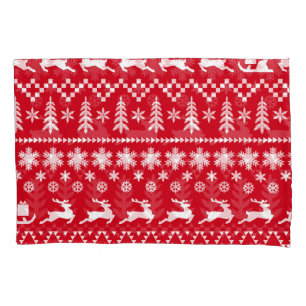 Classic Christmas: Red White Winter Pattern Pillowcase