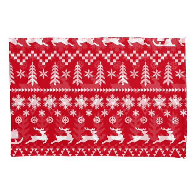 Classic Christmas: Red White Winter Pattern Pillowcase (Front)