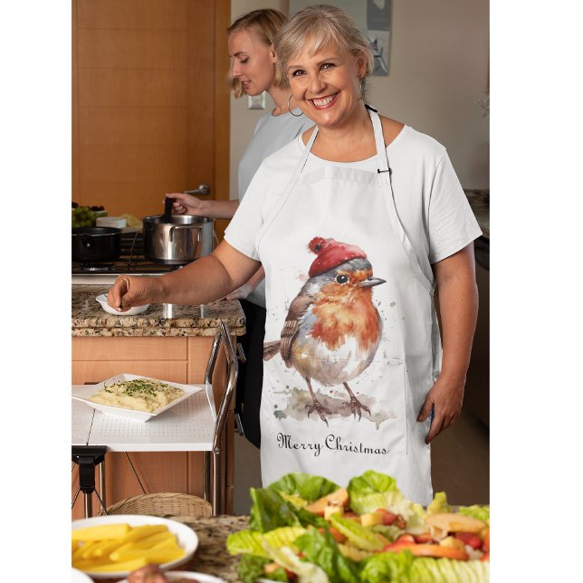 Classic Christmas Robin, custom  Apron (Creator Uploaded)