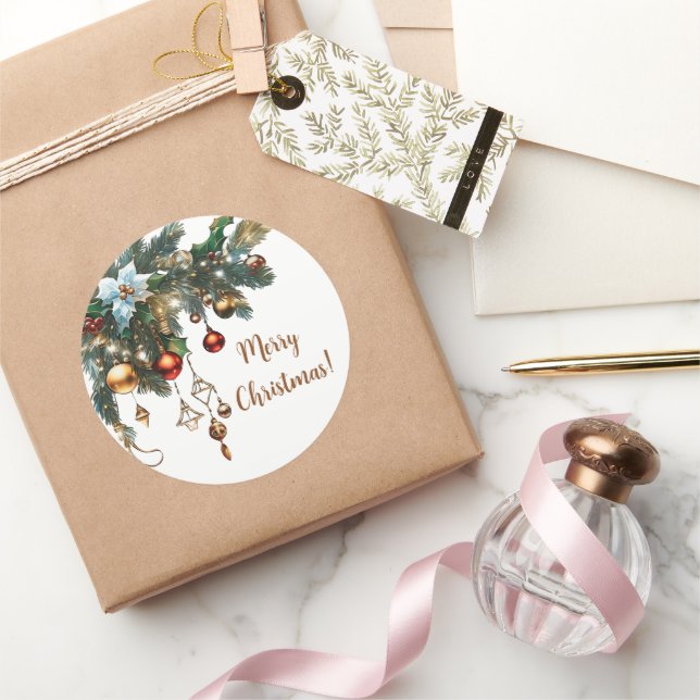 Classic Christmas  Round Sticker (Gifting)