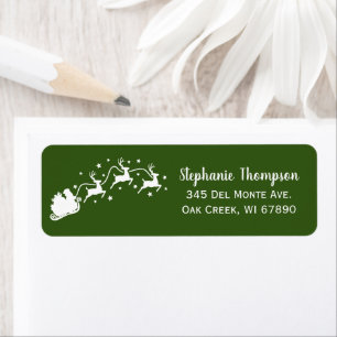 Classic Christmas Santa   Reindeers Green Address Return Address Label