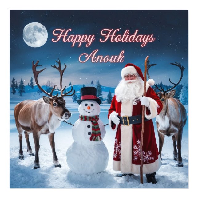 Classic Christmas Scene with Santa, Snowman Photo Print (Front)