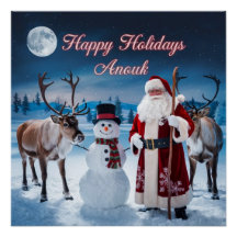 Classic Christmas Scene with Santa, Snowman