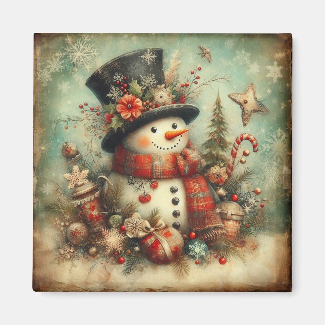 Classic Christmas Snowman Magnet (Front)