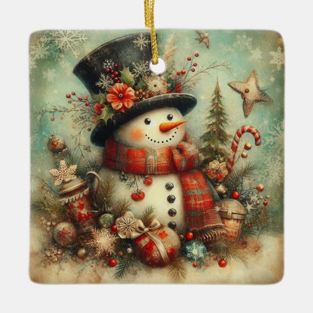 Classic Christmas Snowman Ornament (Front)
