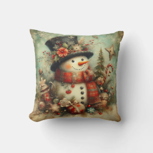 Classic Christmas Snowman Throw Pillow