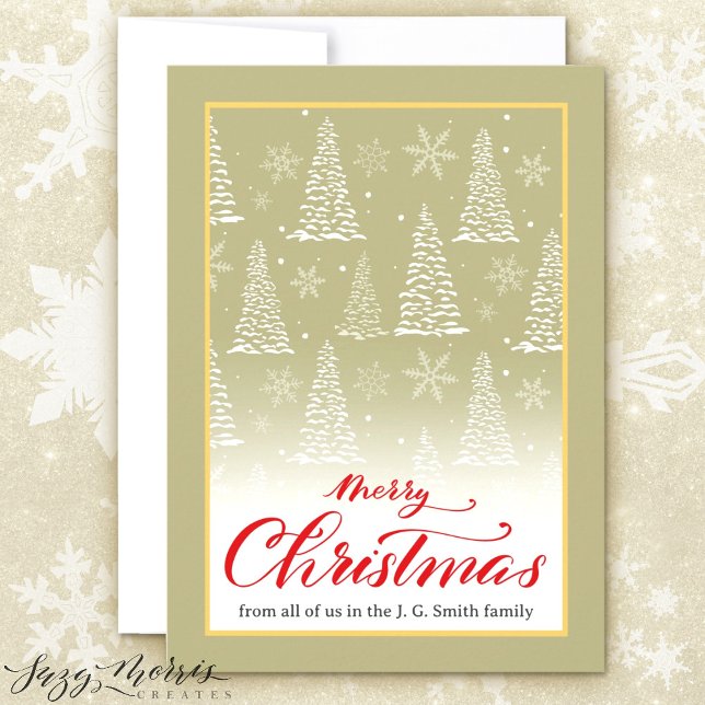 Classic Christmas Snowy Pines Flat Holiday Card (Creator Uploaded)