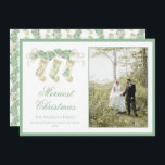 Classic Christmas Stockings Garland Vintage Photo Holiday Card<br><div class="desc">Watercolor Christmas Stockings Green Vintage Photo Holiday Card. This beautiful Christmas Photo Card features watercolor Christmas garland with white bows as a frame for one photo. Back of invitation is Christmas Stockings with Christmas garland and bows. It is perfect if you are looking for classic, southern, grandmillenial Christmas photo card....</div>