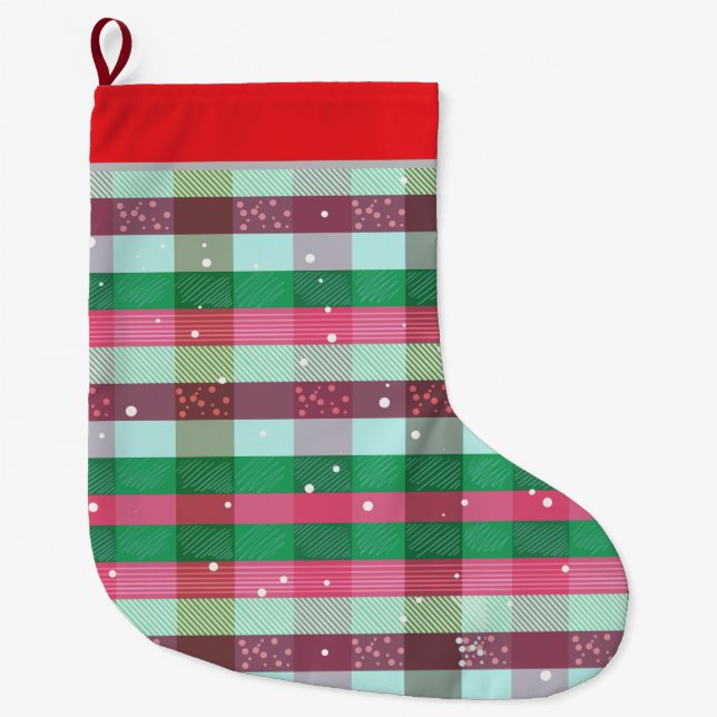 Classic Christmas Stripes Pattern Large Christmas Stocking (Front)