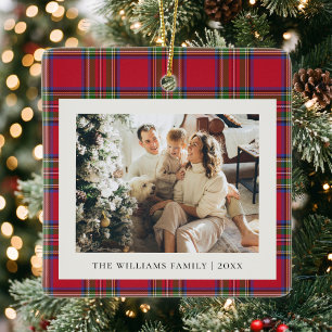 Classic Christmas Tartan Plaid Family Photo Ceramic Ornament