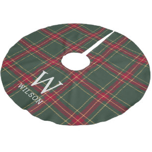 Classic Christmas Tartan Plaid Monogram Brushed Polyester Tree Skirt
