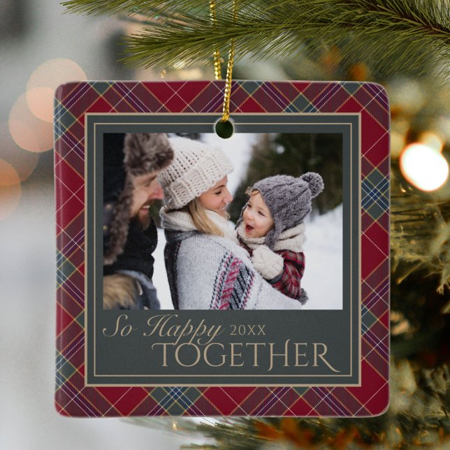 Classic Christmas Tartan Plaid Photo Ceramic Ornament (Creator Uploaded)