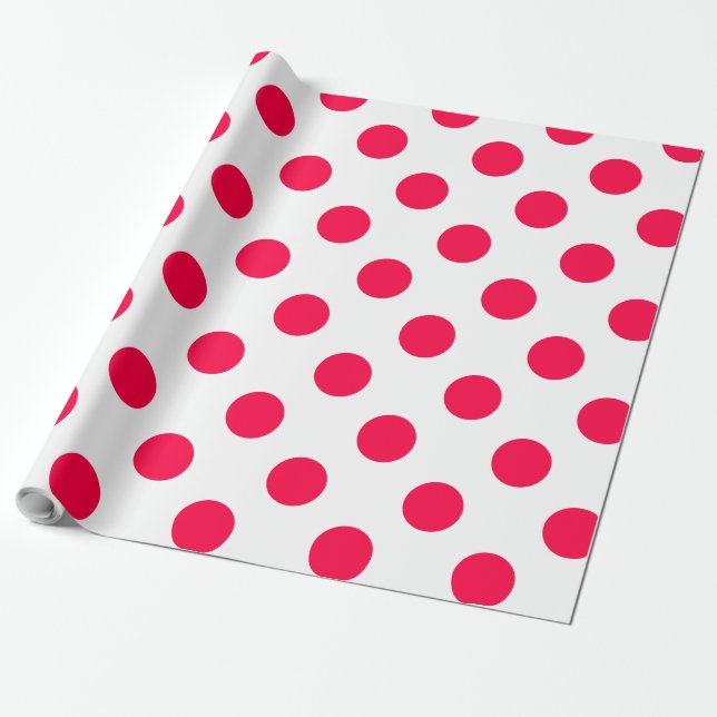 Classic Christmas Template Red Polka Dots White Wrapping Paper (Unrolled)