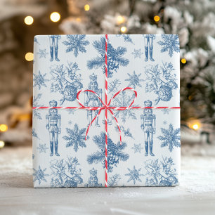 Classic Christmas Toile Blue Nutcrackers Wrapping Paper