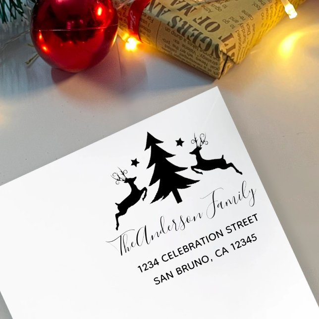 Classic Christmas Tree and Reindeer Return Address Rubber Stamp (Creator Uploaded)