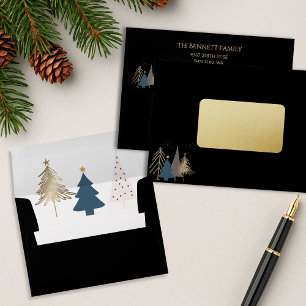 Classic Christmas Tree Black Faux Gold Christmas Envelope