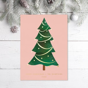 Classic Christmas Tree Blush Pink Foil Holiday Card
