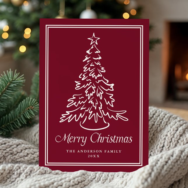 Classic Christmas Tree Cranberry Non-Photo Holiday Card (Creator Uploaded)