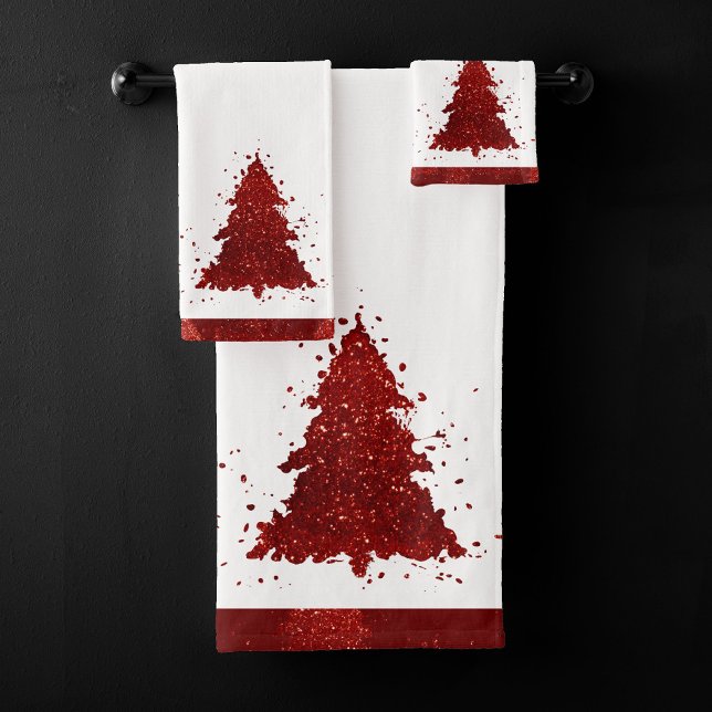 Classic Christmas Tree | Festive Rich Crimson Red Bath Towel Set (Creator Uploaded)