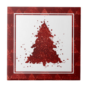 Classic Christmas Tree Festive Rich Crimson Red Ceramic Tile