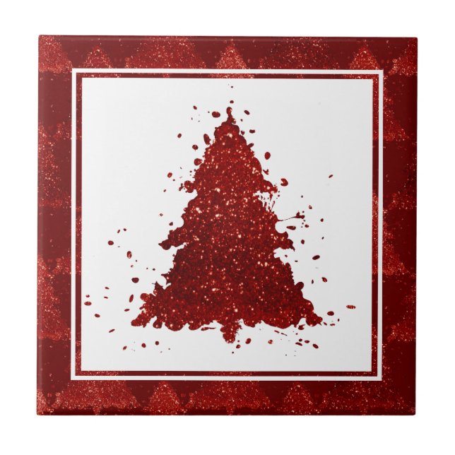 Classic Christmas Tree | Festive Rich Crimson Red Ceramic Tile (Front)