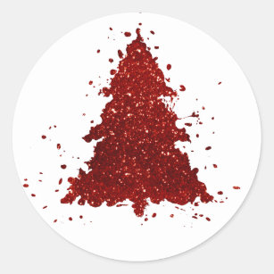 Classic Christmas Tree   Festive Rich Crimson Red Classic Round Sticker