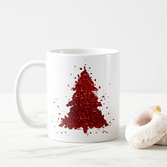 Classic Christmas Tree | Festive Rich Crimson Red Coffee Mug (With Donut)