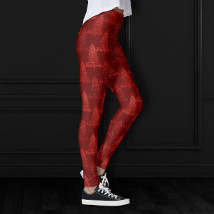 Classic Christmas Tree   Festive Rich Crimson Red Leggings
