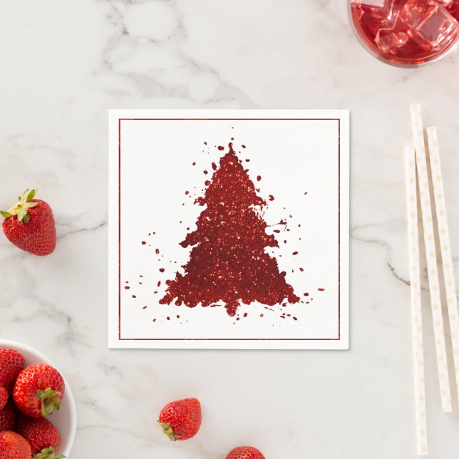 Classic Christmas Tree | Festive Rich Crimson Red Napkin (Insitu)