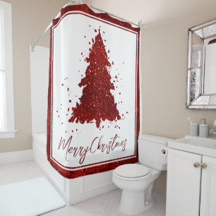 Classic Christmas Tree   Festive Rich Crimson Red Shower Curtain