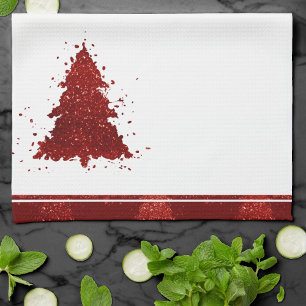 Classic Christmas Tree Festive Rich Crimson Red Tea Towel