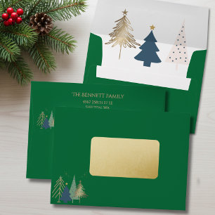 Classic Christmas Tree Green Faux Gold Christmas Envelope