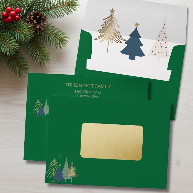 Classic Christmas Tree Green Faux Gold Christmas  Envelope (Creator Uploaded)