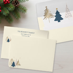 Classic Christmas Tree Ivory Faux Gold Christmas Envelope