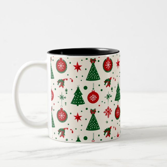 Classic Christmas Tree & Ornament Pattern Mug (Left)
