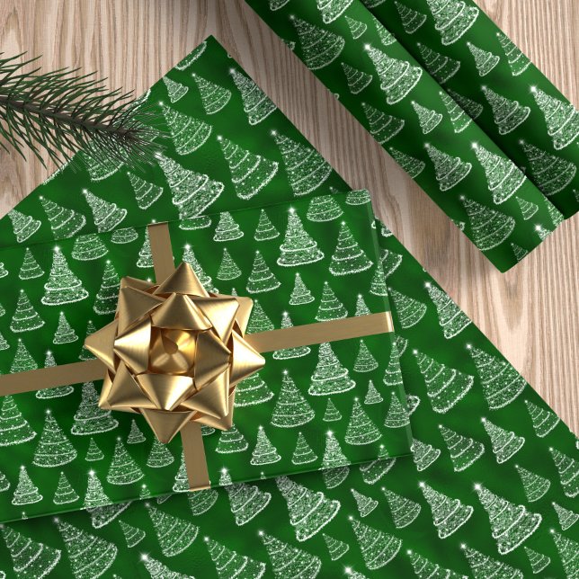 Classic Christmas Tree Pattern Green Sparkle Wrapping Paper (Creator Uploaded)