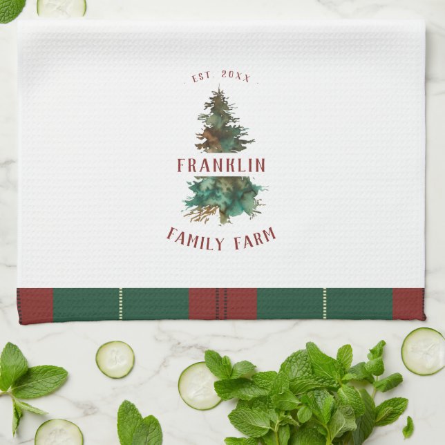 Classic Christmas Tree Personalised Family Name Tea Towel (Folded)