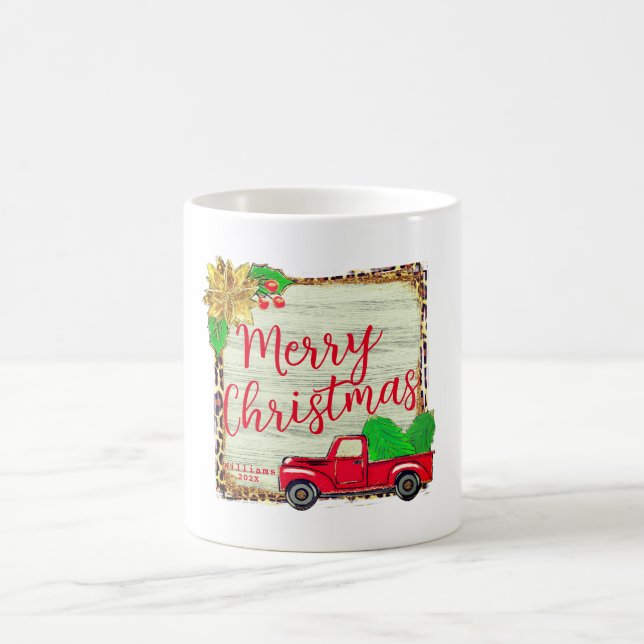 Classic Christmas Tree & Red Christmas Truck  Coffee Mug (Center)