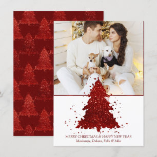 Classic Christmas Tree Rich Crimson Red Photo Holiday Card