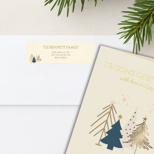 Classic Christmas Tree Seasons Greetings Gold Foil Return Address Label