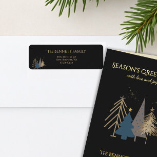 Classic Christmas Tree Seasons Greetings Gold Foil Return Address Label