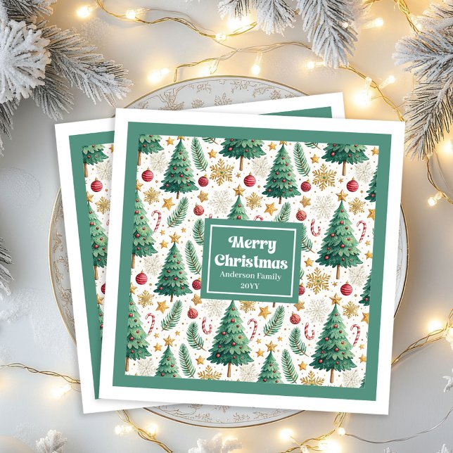 Classic Christmas Trees Candy Cane Party Napkins (Classic Christmas Trees Candy Cane Party Napkins)