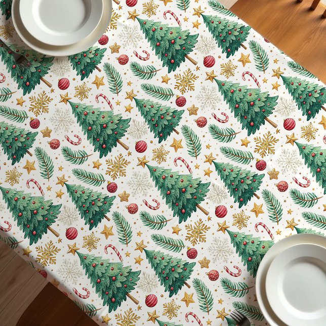 Classic Christmas trees gold and green tablecloth (Classic Christmas trees gold and green tablecloth)