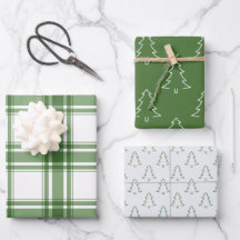 Classic Christmas Trees & Plaid Green Wrap