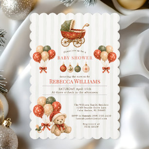 Classic Christmas Vintage Stroller Baby Shower Invitation