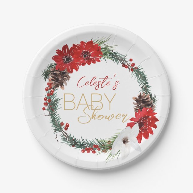 Classic Christmas White Baby Shower Paper Plates (Front)