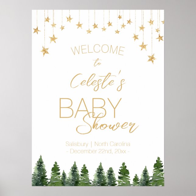 Classic Christmas White Baby Shower Welcome Poster (Front)