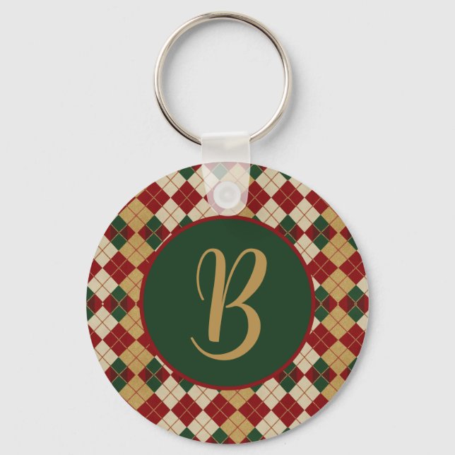 Classic, Christmas/winter argyle patterned Key Ring (Front)