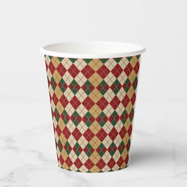 Classic, Christmas/winter argyle patterned Paper Cups (Front)